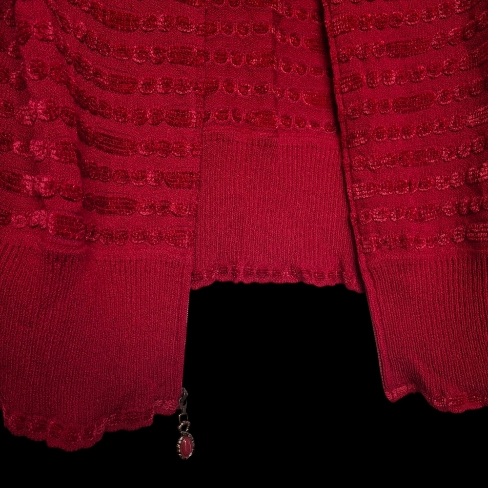 St. John Collection Red Knit Full Zip Long Sleeve Cardigan Sweater Women Size 14 - Picture 11 of 16